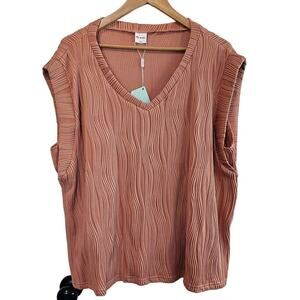 Pink Blouse Womens XXL Ribbed Stretchy Sleeveless V-neck Barbie Blush Casual